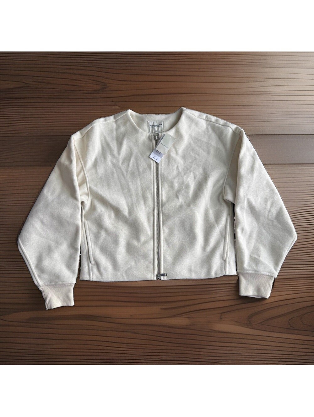 Abercrombie & Fitch NWT Soft A&F Crewneck XS Full Zip Fleece Jacket Cream White